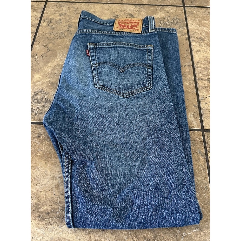 Levis 505 Jeans Mens Regular Fit Straight Leg Medium Wash Blue Denim Sz 34X32